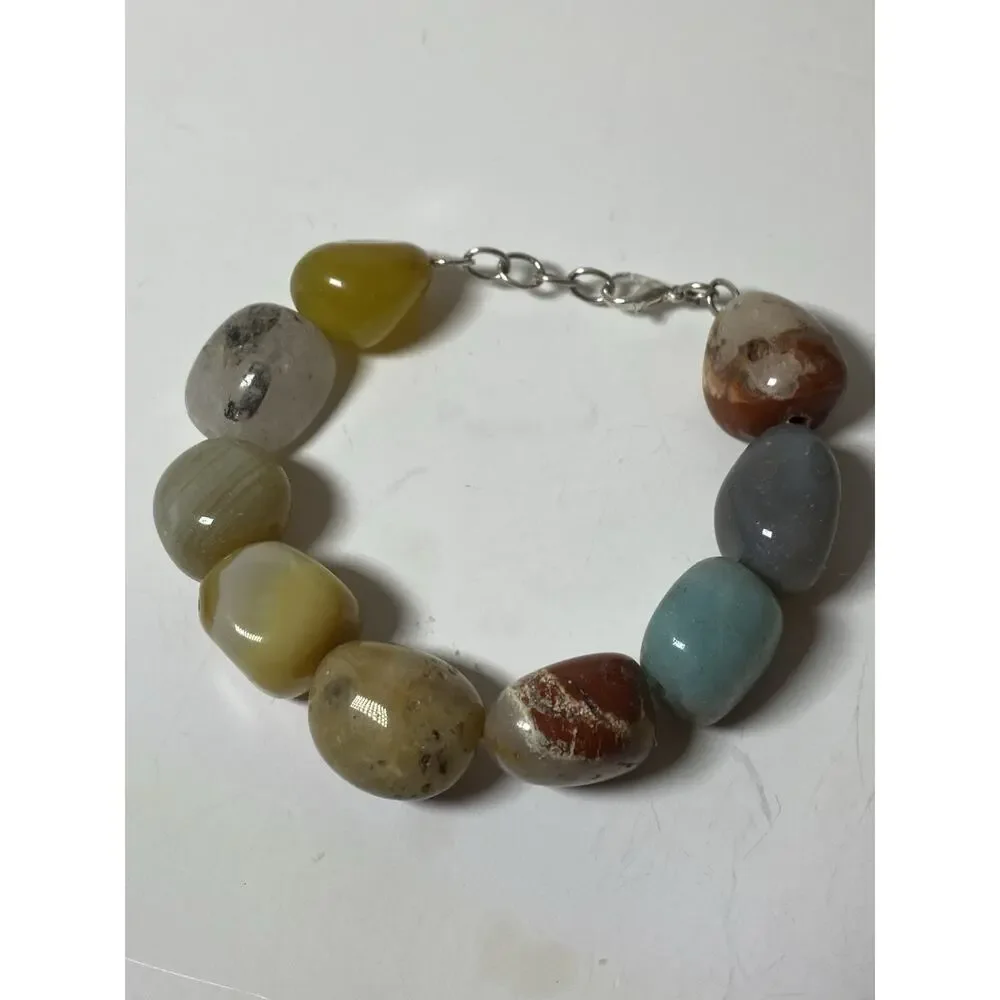 Vintage Polished Agate Gemstone Beggar Bead Bracelet